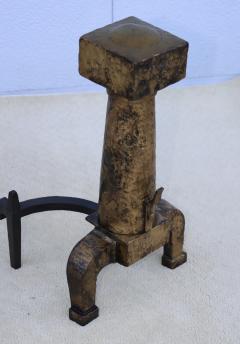 1930s Arts And Crafts Large Hammered Iron Andirons - 4133694
