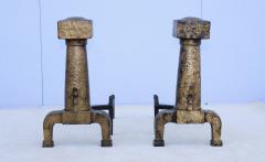 1930s Arts And Crafts Large Hammered Iron Andirons - 4133695