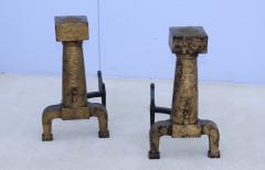 1930s Arts And Crafts Large Hammered Iron Andirons - 4133697