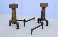 1930s Arts And Crafts Large Hammered Iron Andirons - 4133698