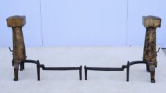 1930s Arts And Crafts Large Hammered Iron Andirons - 4133699