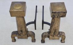 1930s Arts And Crafts Large Hammered Iron Andirons - 4133701