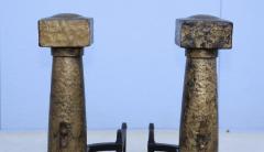 1930s Arts And Crafts Large Hammered Iron Andirons - 4133702