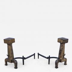 1930s Arts And Crafts Large Hammered Iron Andirons - 4133980