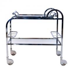 1930s Chromed Art Deco Bar Cart with Covered Wheels and Removable Mirrored Tray - 2779839