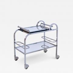 1930s Chromed Art Deco Bar Cart with Covered Wheels and Removable Mirrored Tray - 2822755