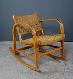 1930s Danish Elmwood Woven Seagrass Rocking Chair - 2443162