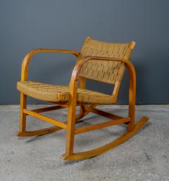 1930s Danish Elmwood Woven Seagrass Rocking Chair - 2443164