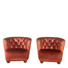 1930s Danish pair of exceptional leather tufted club chairs - 4511291