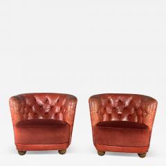 1930s Danish pair of exceptional leather tufted club chairs - 4511292