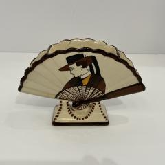 1930s French Signed Henriot Quimper Faience Yellow Fan Breton Man Woman Decor - 4414527