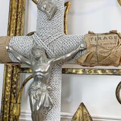 1930s French White Glass Bead and Zinc Memorial Crucifixes - 3335433