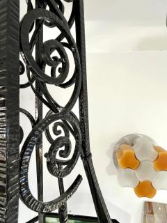 1930s Italian Art Deco White Green Murano Glass Black Iron Chandelier Lantern - 4278191