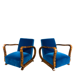1930s Viennese pair figural burl walnut Art Deco lounge chairs - 4370977