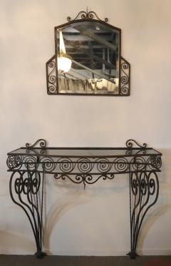1930s Wrought Iron Console with Glass Top and Mirror - 306041