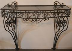 1930s Wrought Iron Console with Glass Top and Mirror - 306045