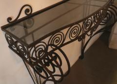 1930s Wrought Iron Console with Glass Top and Mirror - 306051