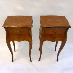 1940 French Louis XV Revival Pair of Inlaid Rosewood Walnut 2 Drawer Side Tables - 2189599