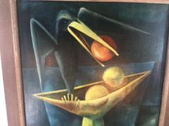 1940S CUBIST OIL PAINTING OF BLACK BIRD WITH BOWL OF FRUIT - 853094