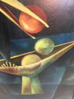 1940S CUBIST OIL PAINTING OF BLACK BIRD WITH BOWL OF FRUIT - 853099