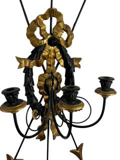 1940S PAIR REGENCY GILT BLACK WOOD BUNDLE OF ARROWS THREE CANDLE WALL SCONCES - 4410286