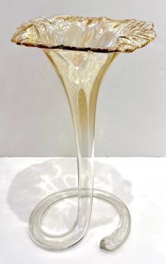 1940s Antique Italian Art Deco Amber Gold Crystal Murano Glass Tall Lily Vase - 4267928