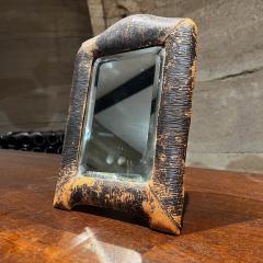 1940s Art Deco Distressed Leather Wrapped Table Mirror - 3157307