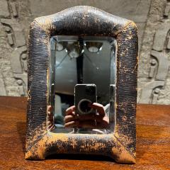 1940s Art Deco Distressed Leather Wrapped Table Mirror - 3157309
