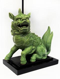 1940s Chinoiserie Celadon Porcelain Foo Dog Lamp Custom Shade - 4385815