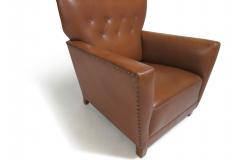 1940s Danish Deco Lounge Chair in Original Leather - 3624259