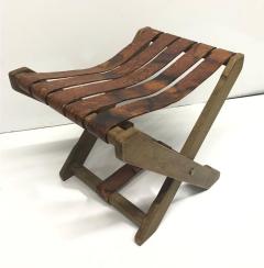 1940s French Oak and Leather Folding Stool - 1632086