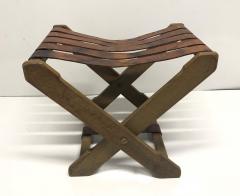 1940s French Oak and Leather Folding Stool - 1632087