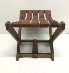 1940s French Oak and Leather Folding Stool - 1632089