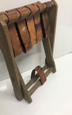 1940s French Oak and Leather Folding Stool - 1632091