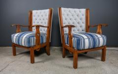 1940s French Orkney Style Oak Armchairs New Upholstery Vintage French Coverlet - 2224167