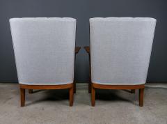 1940s French Orkney Style Oak Armchairs New Upholstery Vintage French Coverlet - 2224169