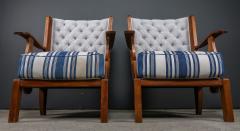 1940s French Orkney Style Oak Armchairs New Upholstery Vintage French Coverlet - 2224171