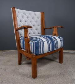 1940s French Orkney Style Oak Armchairs New Upholstery Vintage French Coverlet - 2224172