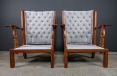 1940s French Orkney Style Oak Armchairs New Upholstery Vintage French Coverlet - 2224176