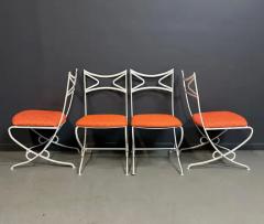 1940s French Outdoor Set of Iron Six Upholstered Chairs and Table Mid Century - 4059644