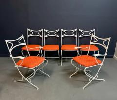 1940s French Outdoor Set of Iron Six Upholstered Chairs and Table Mid Century - 4059646