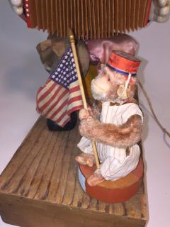 1940s HAND MADE CLOWN PLAYING ACCORDIAN AND MONKEY WITH FLAG AUTOMATON - 3347051