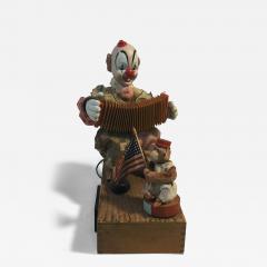 1940s HAND MADE CLOWN PLAYING ACCORDIAN AND MONKEY WITH FLAG AUTOMATON - 3349619