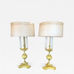 1940s Hollywood Regency Yellow Tole Bouillotte Lamps with Custom Shade a Pair - 1721913