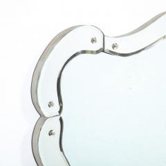 1940s Hollywood Sculptural Beveled Wall Mirror with Stylized Shield Cartouche - 2809705