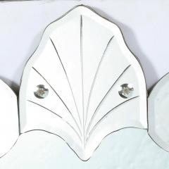 1940s Hollywood Sculptural Beveled Wall Mirror with Stylized Shield Cartouche - 2809762
