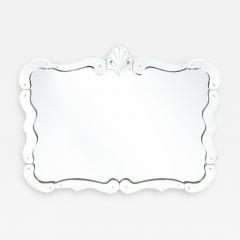1940s Hollywood Sculptural Beveled Wall Mirror with Stylized Shield Cartouche - 2812945