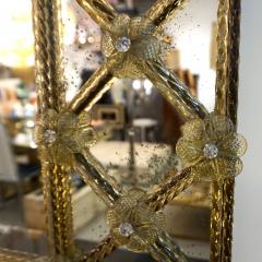 1940s Italian Antique Venetian Geometric Amber Gold Murano Glass Mirror - 985752