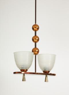 1940s Italian Copper And Brass Chandelier With Glass Shades - 3384903