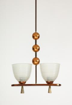 1940s Italian Copper And Brass Chandelier With Glass Shades - 3384907